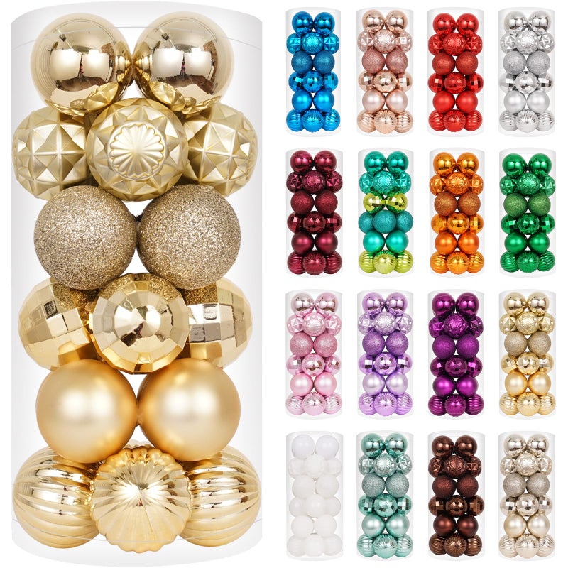 XmasExp 24ct Christmas Ball Ornaments Shatterproof Christmas Ornaments Set Decorations for Xmas Tree Balls 40mm/1.57  (1.57''  Gold) - Image 1